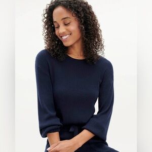 Splendid Navy Blue Ribbed Cashblend Balloon Sleeve Crewneck Sweater Women’s XS